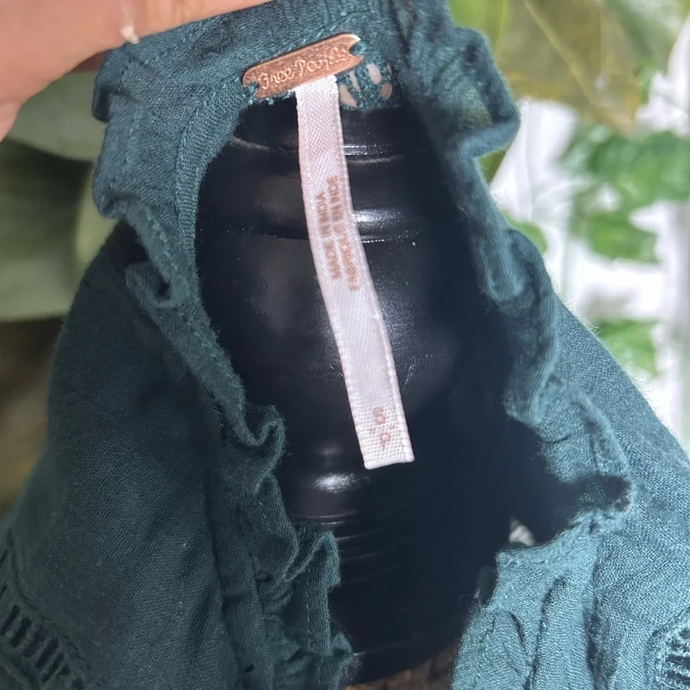 Free People Forest Green Ruffled Blouse